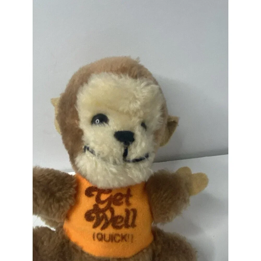 Dakin 1978 Monkey 6” Plush Get Well Quick Orange Shirt Stuffed‎ Animal Vintage
